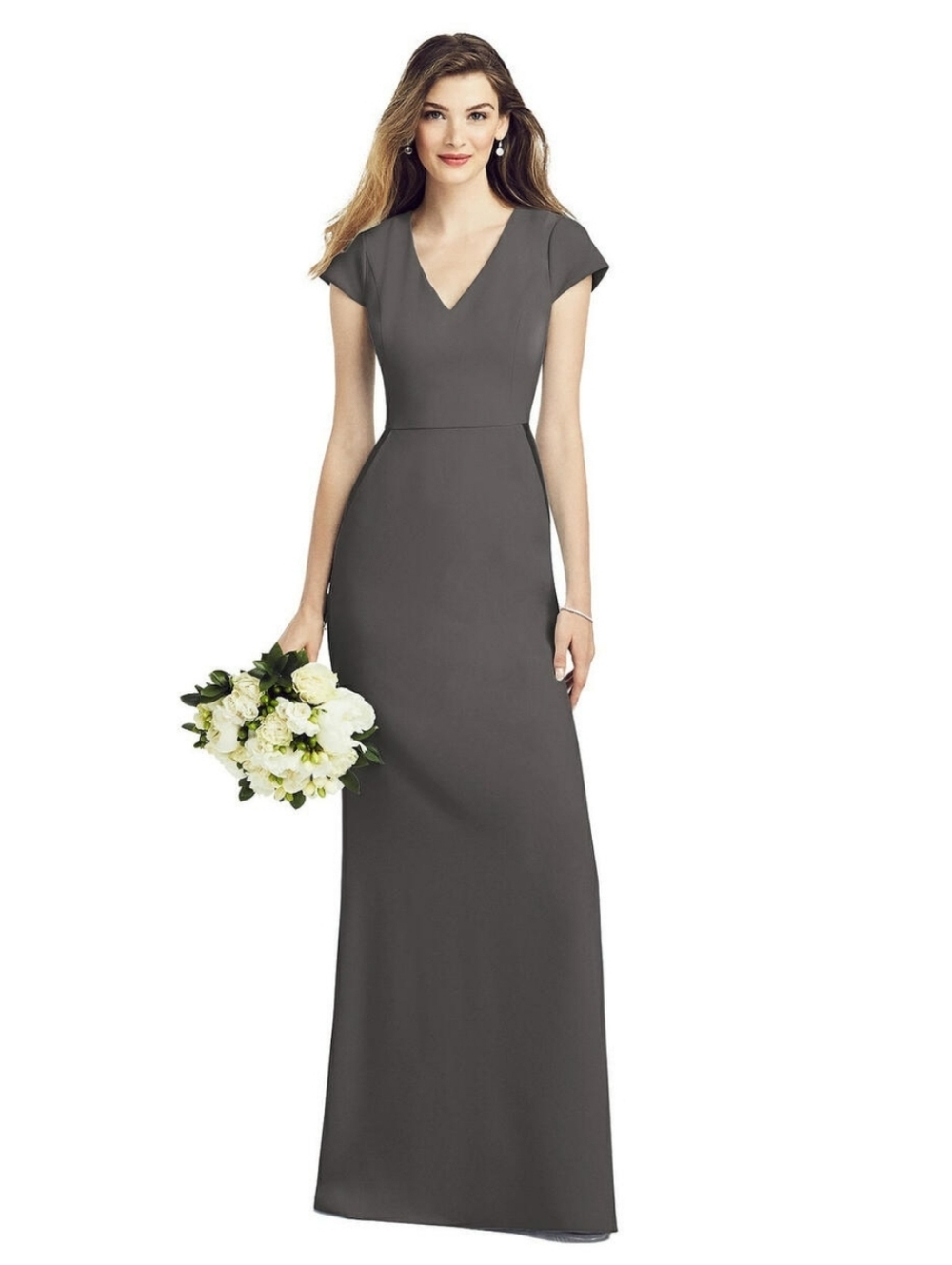 After Six Light Gray V-Neck Cap Sleeve Maxi Dress Size 0. New No Tag